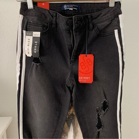 BOOMBOOM Jeans Trending Ankle Details Black Raw Hem High Rise Skinny Jeans Sz 5 - Picture 13 of 16